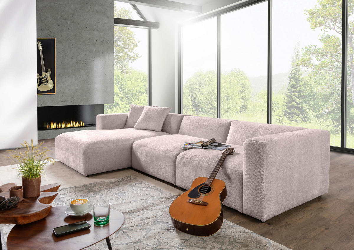 ECKSOFA Rosa Chenille  - Creme/Schwarz, MODERN, Kunststoff/Textil (178/323cm) - Carryhome