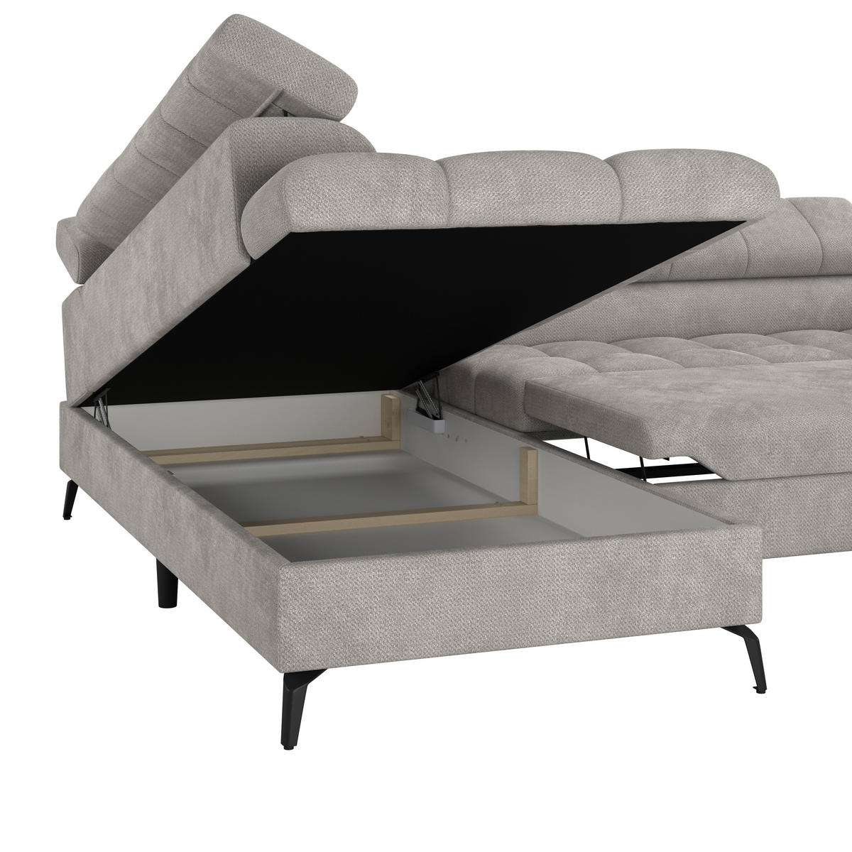 ECKSOFA VOLF Hellgrau Flachgewebe  - Hellgrau/Schwarz, Trend, Kunststoff/Textil (203/261cm) - Livetastic