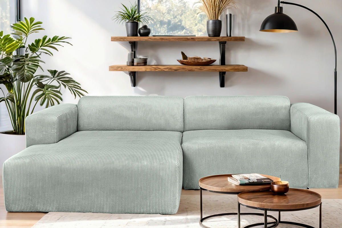 ECKSOFA BASMA in Cord Grau  175/298 cm  - Schwarz/Grau, Design, Kunststoff/Textil (175/298cm) - P & B