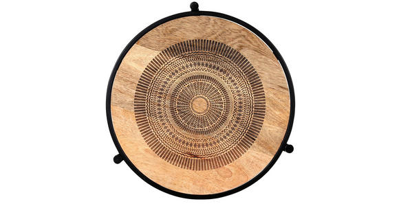 BEISTELLTISCH 40/40/59 cm Mangoholz massiv Naturfarben, Schwarz rund  - Schwarz/Naturfarben, Design, Holz/Metall (40/40/59cm) - Landscape