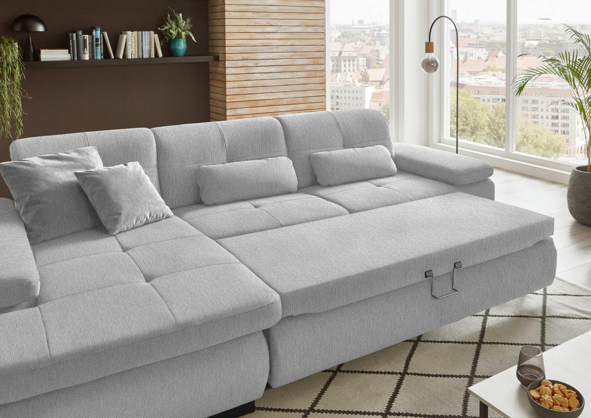 ECKSOFA in Flachgewebe Ecru  - Ecru/Schwarz, Design, Textil/Metall (174/297cm) - Beldomo Style
