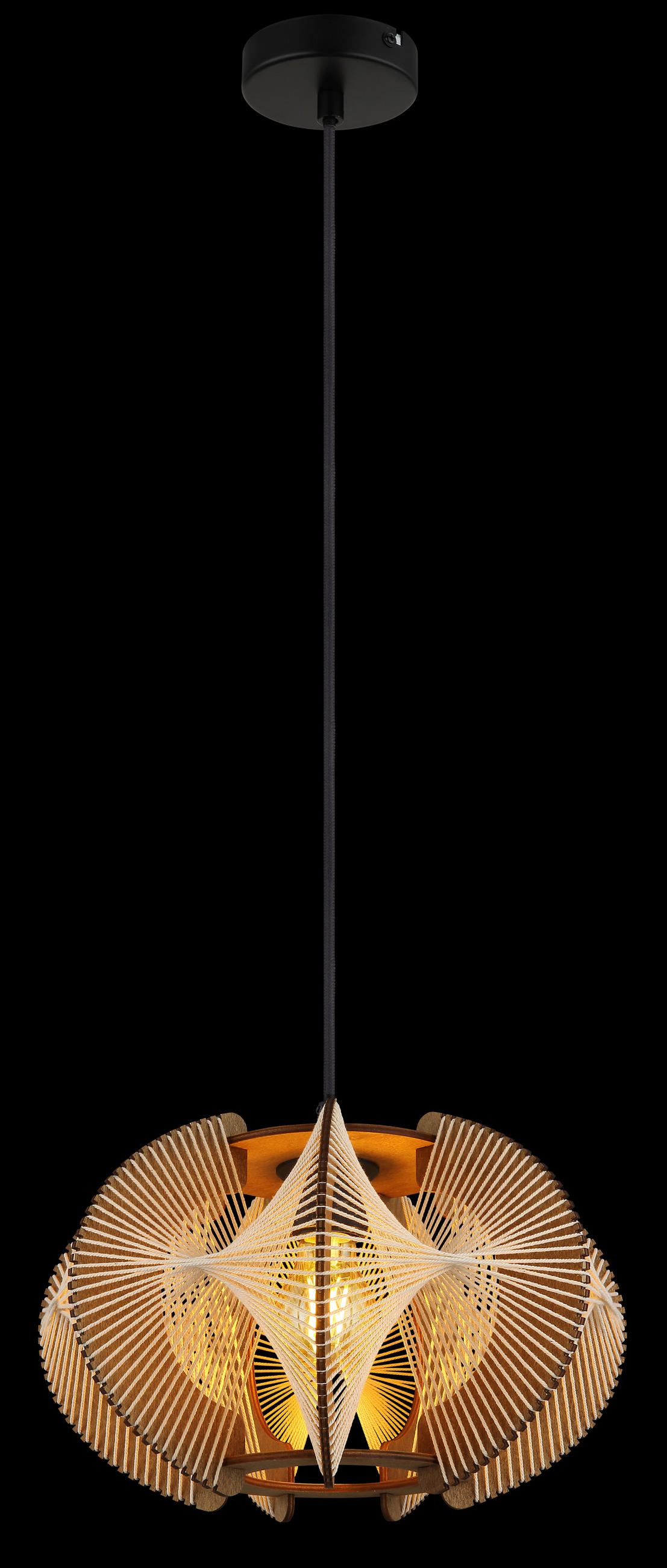 HÄNGELEUCHTE Sakura 34/150 cm  - Dunkelbraun/Schwarz, Design, Naturmaterialien/Holzwerkstoff (34/150cm) - Globo