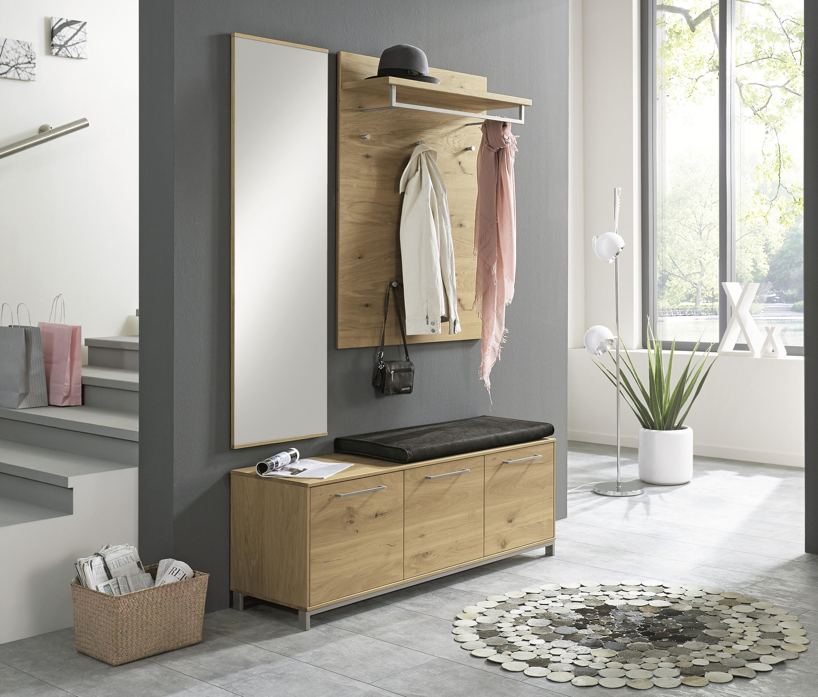 GARDEROBE Eichefarben, Anthrazit - Eichefarben/Anthrazit, Design, Glas/Holz (127/195/40cm)