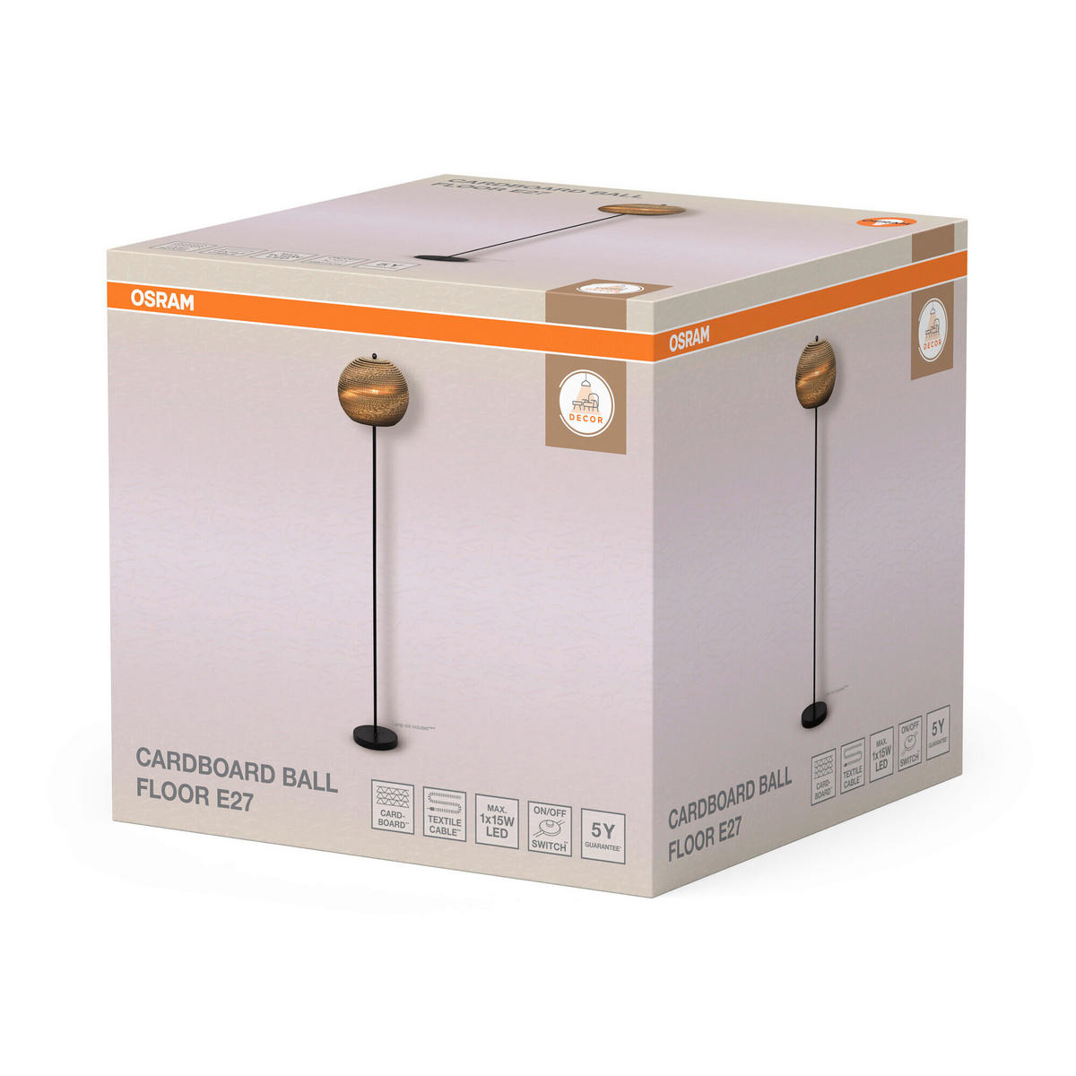 STEHLEUCHTE 30.5/160 cm    - Schwarz/Braun, Natur, Karton/Metall (30.5/160cm) - Osram