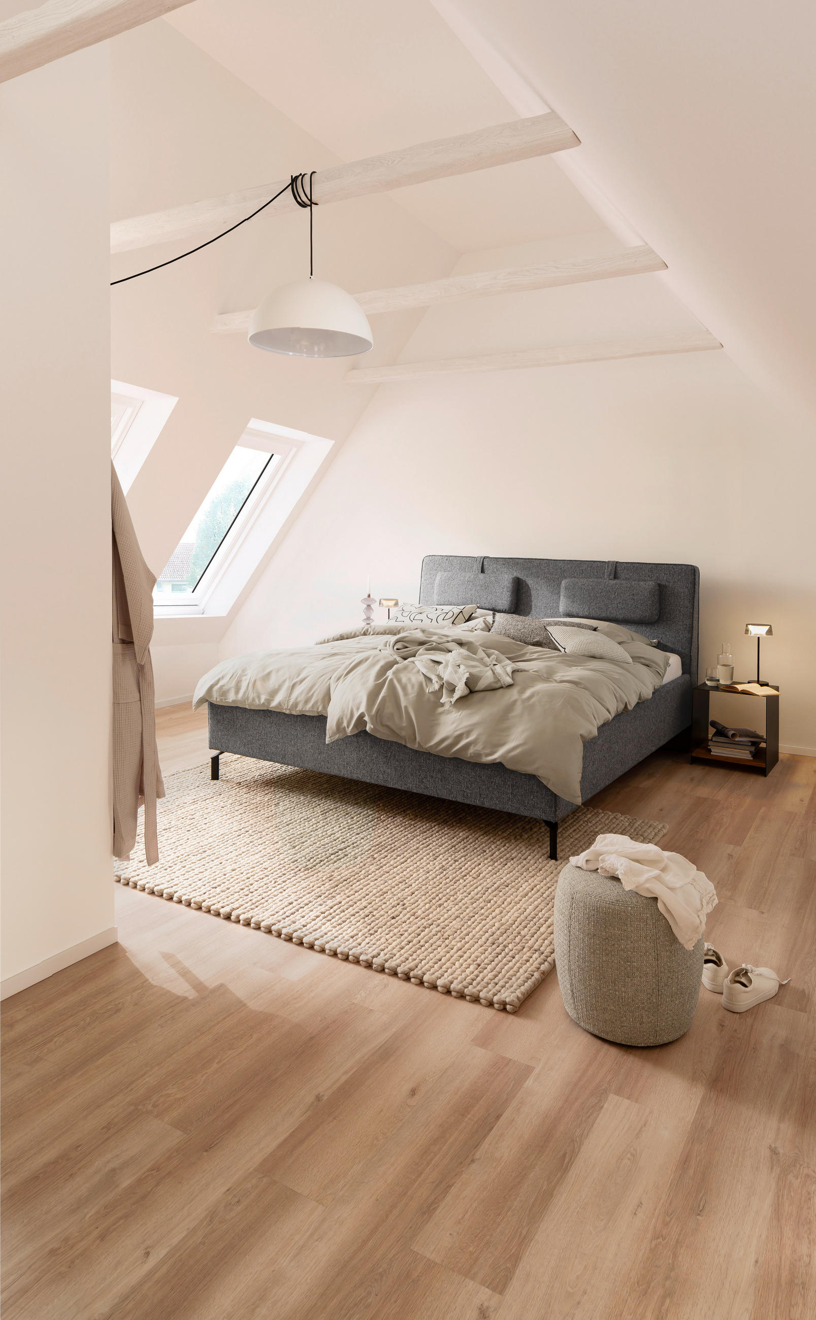 POLSTERBETT MADRID Lattenrost, Bettkasten 180/200 cm  in Grau  - Birkefarben/Buchefarben, Design, Holz/Textil (180/200cm) - Schöner Wohnen