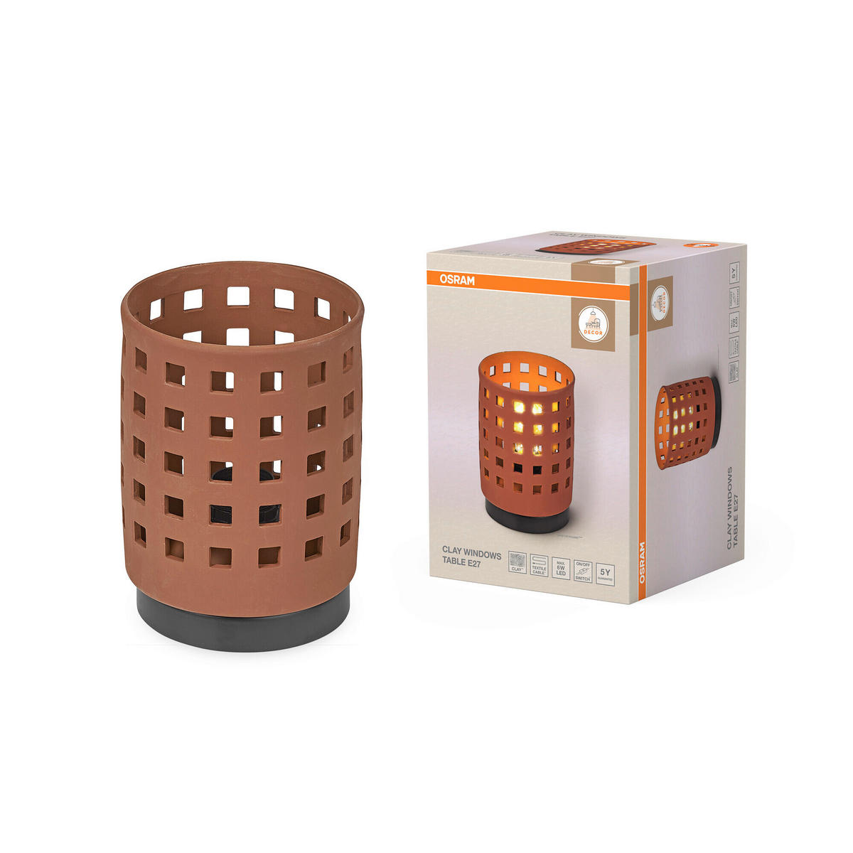 TISCHLEUCHTE 14.5/20.3 cm   - Braun, Basics, Stein/Metall (14.5/20.3cm) - Osram