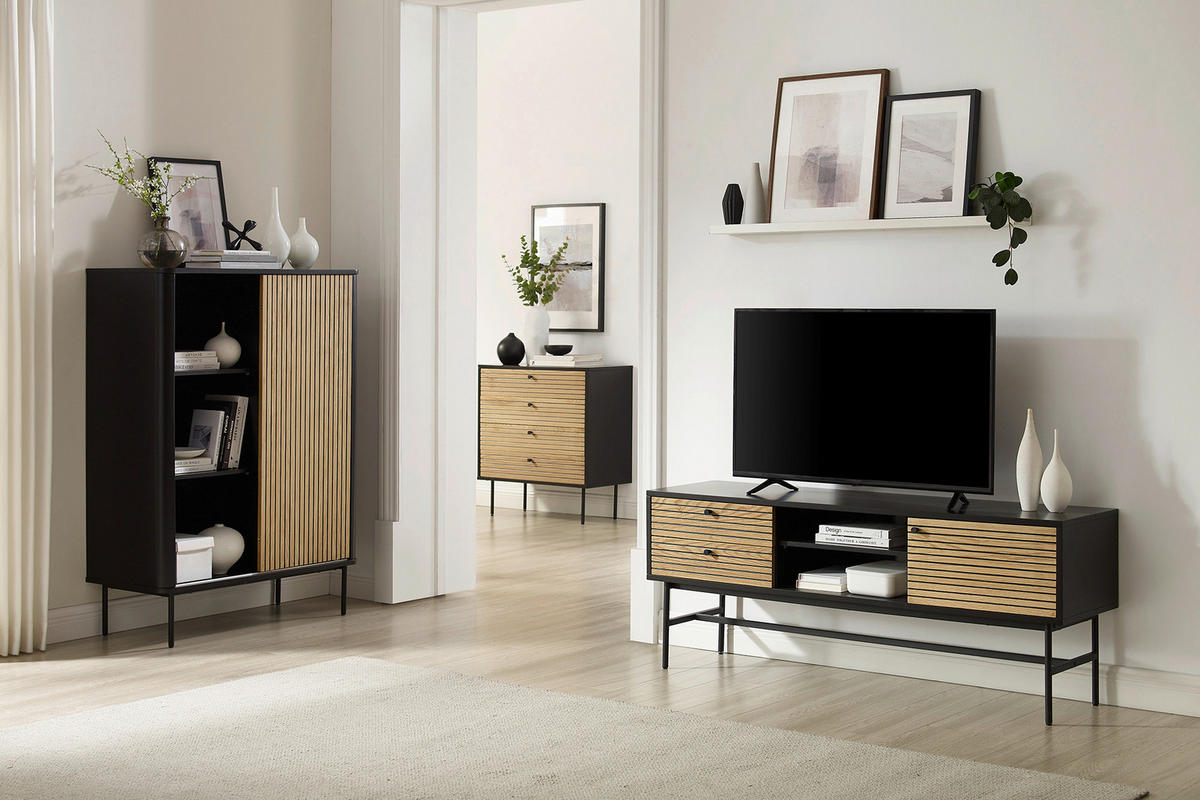 KOMMODE  in 80/85/40 cm  - Eichefarben/Schwarz, Design, Holz/Holzwerkstoff (80/85/40cm) - Livetastic