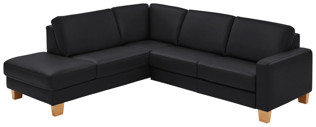 ECKSOFA in Echtleder Schwarz  - Eiche Bianco/Schwarz, Konventionell, Leder/Holz (235/257cm) - Valdera