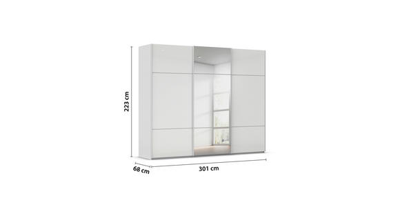 SCHWEBETÜRENSCHRANK 301/223/68 cm 3-türig Grau, Weiß - Weiß/Grau, KONVENTIONELL, Glas/Holzwerkstoff (301/223/68cm) - Novel