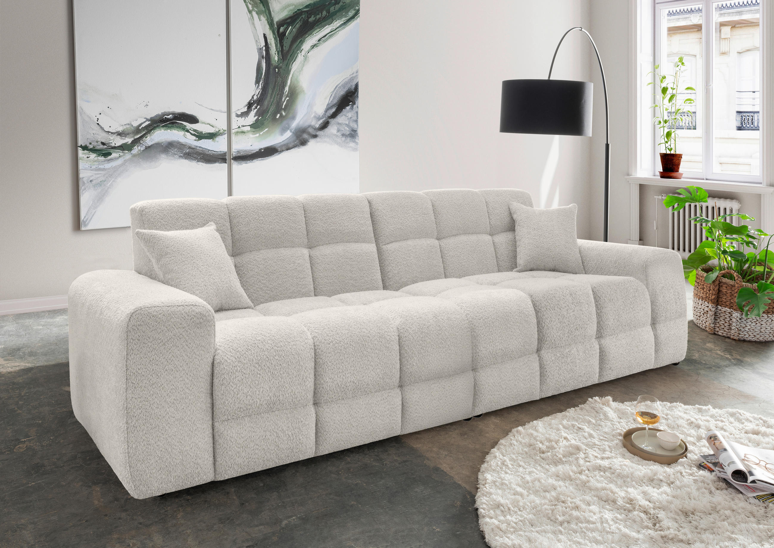 VIERSITZER-SOFA in Bouclé Weiß  - Schwarz/Weiß, MODERN, Kunststoff/Textil (300/87/120cm) - Livetastic