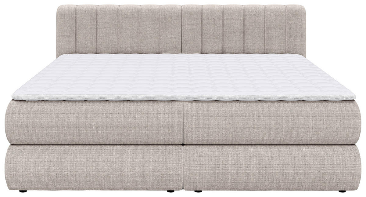 BOXSPRINGBETT 200/200 cm,  in Taupe, gepolstertes Kopfteil, Bettkasten, Topper, Matratzen, H2 + H3 = mittel + fest  - Taupe/Schwarz, Design, Kunststoff/Textil (200/200cm) - Chameo