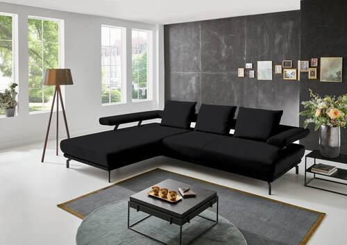 ECKSOFA in Echtleder Schwarz  224/305 cm  - Schwarz, Design, Leder/Metall (224/305cm) - Dieter Knoll