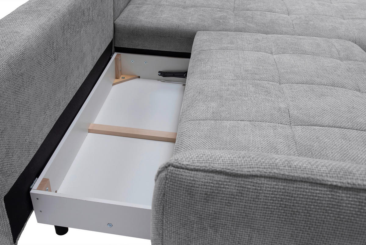 ECKSOFA in Struktur Grau  - Schwarz/Grau, Design, Textil/Metall (282/187cm) - Livetastic
