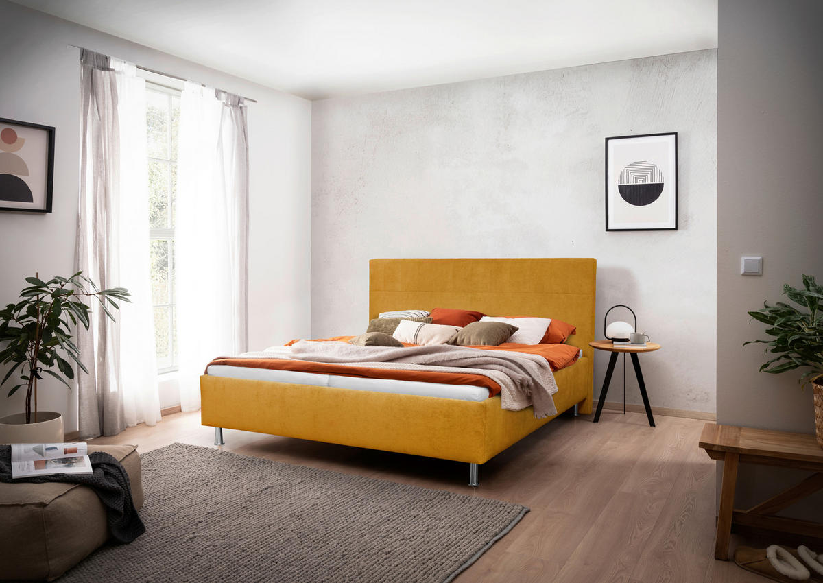 OBLAZINJENA POSTELJA 180 cm   x 200 cm  , tekstil rumena  - barve kroma/rumena, Konvencionalno, umetna masa/tekstil (180/200cm) - Hom`in