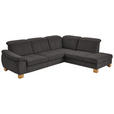 ECKSOFA in Flachgewebe Dunkelbraun  - Wildeiche/Dunkelbraun, Natur, Holz/Textil (301/243cm) - Voleo