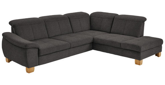 ECKSOFA in Flachgewebe Dunkelbraun  - Wildeiche/Dunkelbraun, Natur, Holz/Textil (301/243cm) - Voleo