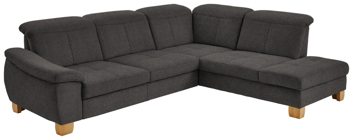 ECKSOFA in Flachgewebe Dunkelbraun  - Wildeiche/Dunkelbraun, Natur, Holz/Textil (301/243cm) - Voleo