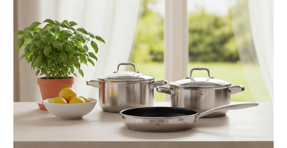 KOCHTOPFSET 3-teilig  - Klar/Edelstahlfarben, Basics, Glas/Metall - Homeware Profession.