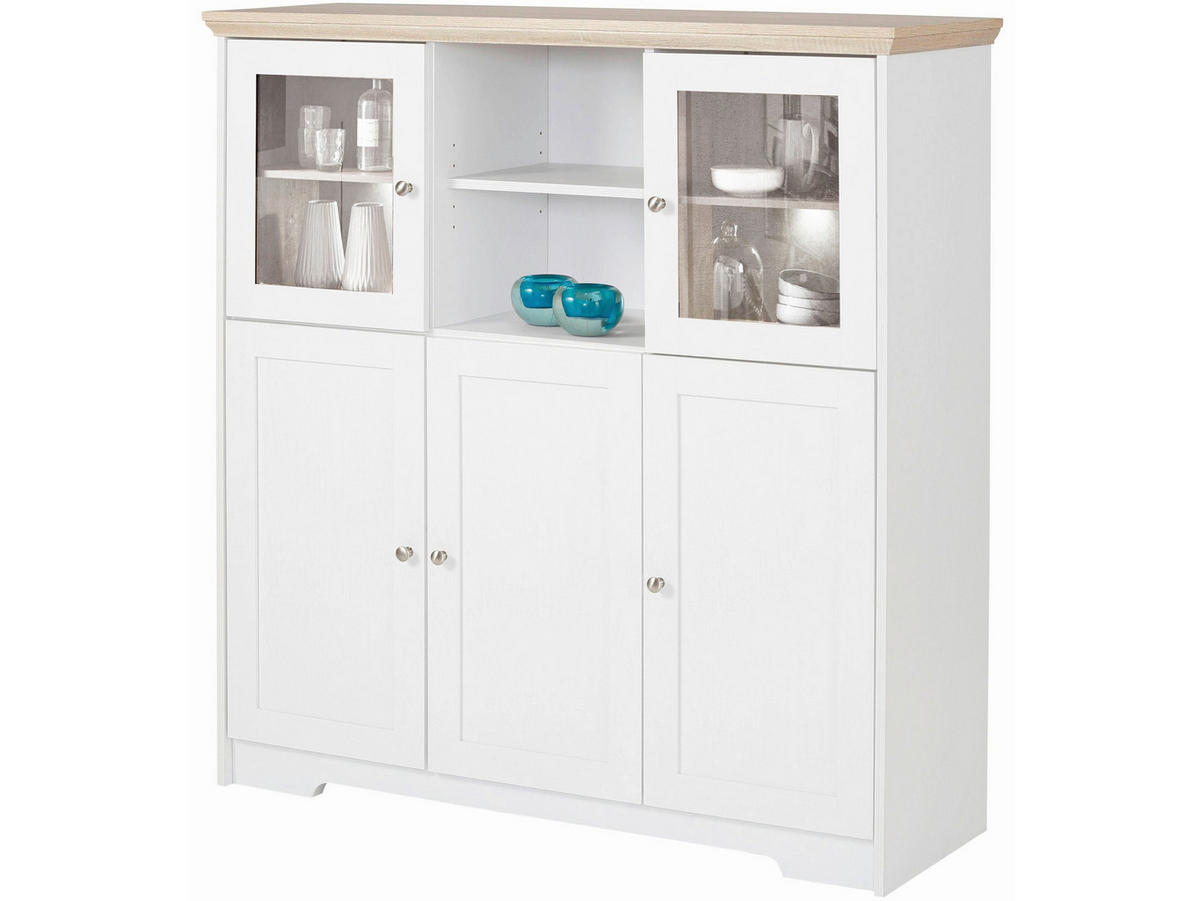 HIGHBOARD NANTES 118/125/39 cm  - Silberfarben/Weiß, Design, Glas/Holzwerkstoff (118/125/39cm) - Livetastic