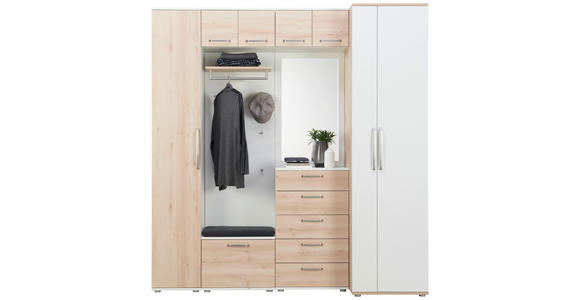 GARDEROBE 8-teilig  in 221/233/56 cm  - Buchefarben/Weiß, Design, Holzwerkstoff (221/233/56cm) - Moderano