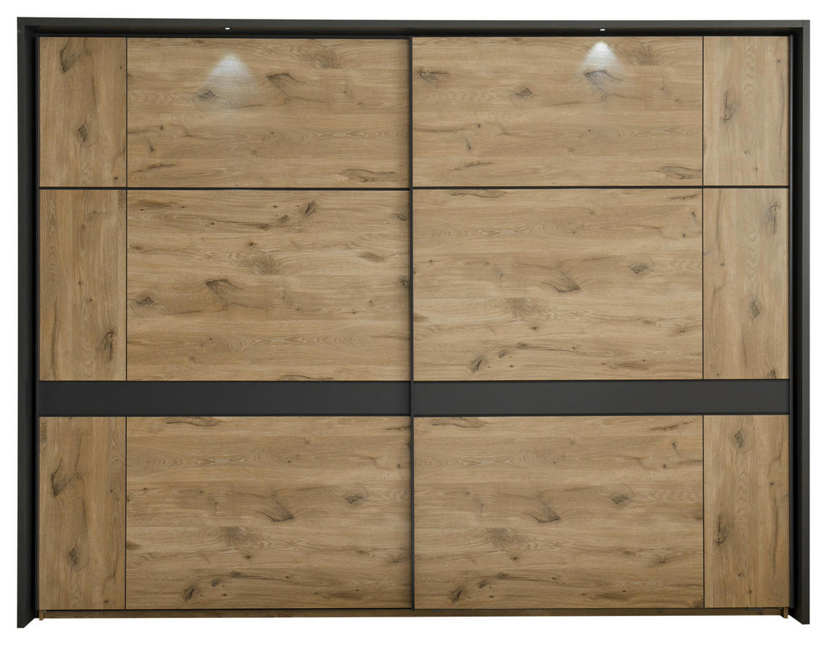SCHWEBETÜRENSCHRANK in Graphitfarben, Eichefarben  - Eichefarben/Graphitfarben, Konventionell, Holzwerkstoff/Metall (270/210/60cm) - Ti'me
