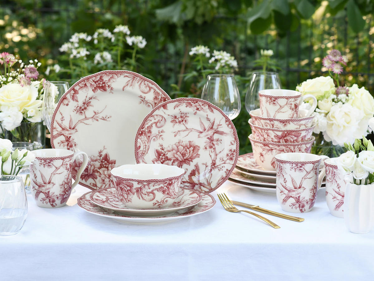 KOMBISERVICE Weiß, Bordeaux Adelaide Rot 16-teilig 4 Personen  - Bordeaux/Weiß, Basics, Keramik - Creatable