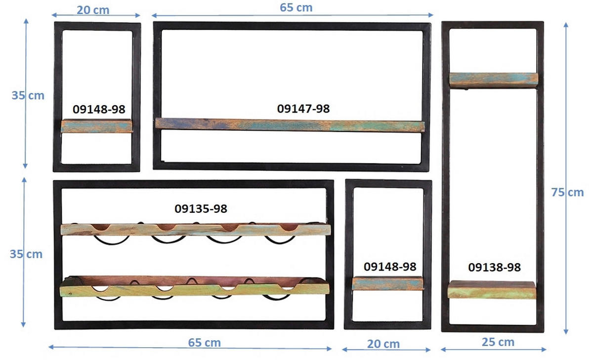 WANDREGALSET 120/75/25 cm  - Multicolor/Schwarz, Design, Holz/Metall (120/75/25cm) - MID.YOU