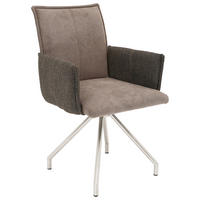 ARMLEHNSTUHL  in Webstoff, Mikrofaser  - Edelstahlfarben/Braun, Design, Textil/Metall (60/92/60cm) - Linea Natura