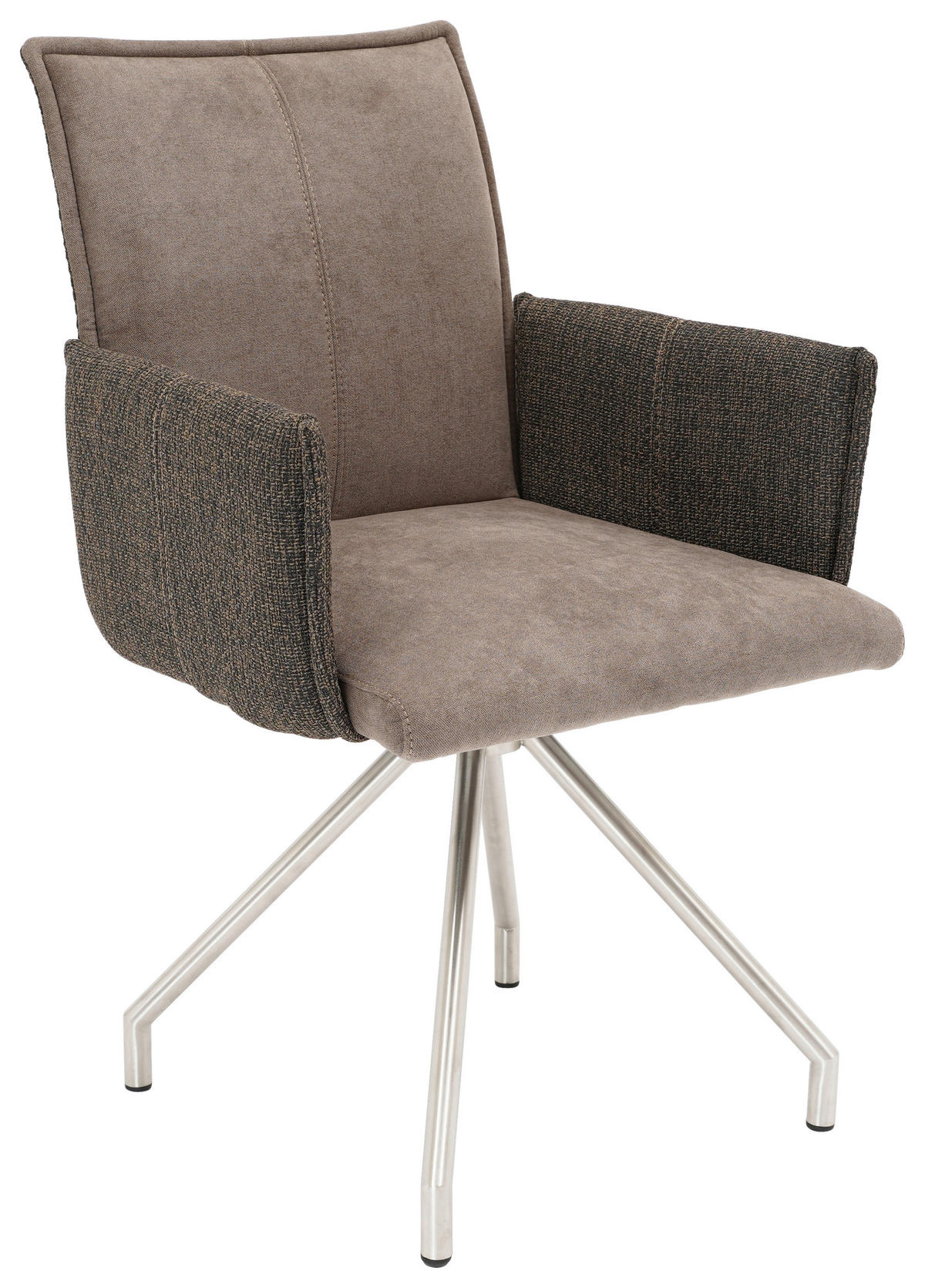 ARMLEHNSTUHL  in Webstoff, Mikrofaser  - Edelstahlfarben/Braun, Design, Textil/Metall (60/92/60cm) - Linea Natura