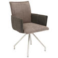 ARMLEHNSTUHL  Sitzfläche 180° drehbar, automatische Rückholfunktion Webstoff, Mikrofaser  - Edelstahlfarben/Braun, Design, Textil/Metall (60/92/60cm) - Linea Natura