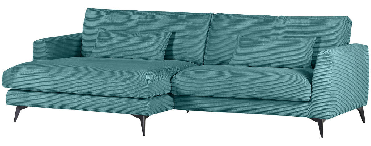 ECKSOFA in Cord Petrol  - Petrol/Schwarz, Lifestyle, Textil/Metall (140/270cm) - Livetastic