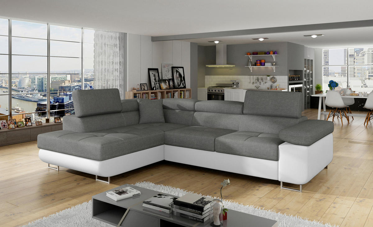 ECKSOFA in Textilgeflecht Grau, Weiß  203/272 cm  - Chromfarben/Weiß, Design, Textil/Metall (203/272cm) - MID.YOU