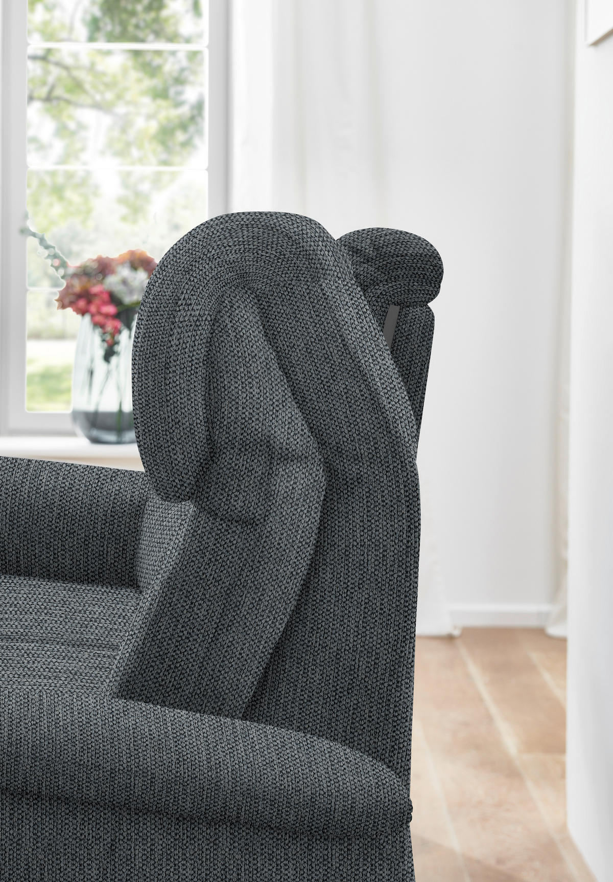 TRAPEZSOFA in Flachgewebe Anthrazit  - Anthrazit/Schwarz, Konventionell, Textil/Metall (219/107/97cm) - Pure Home Comfort