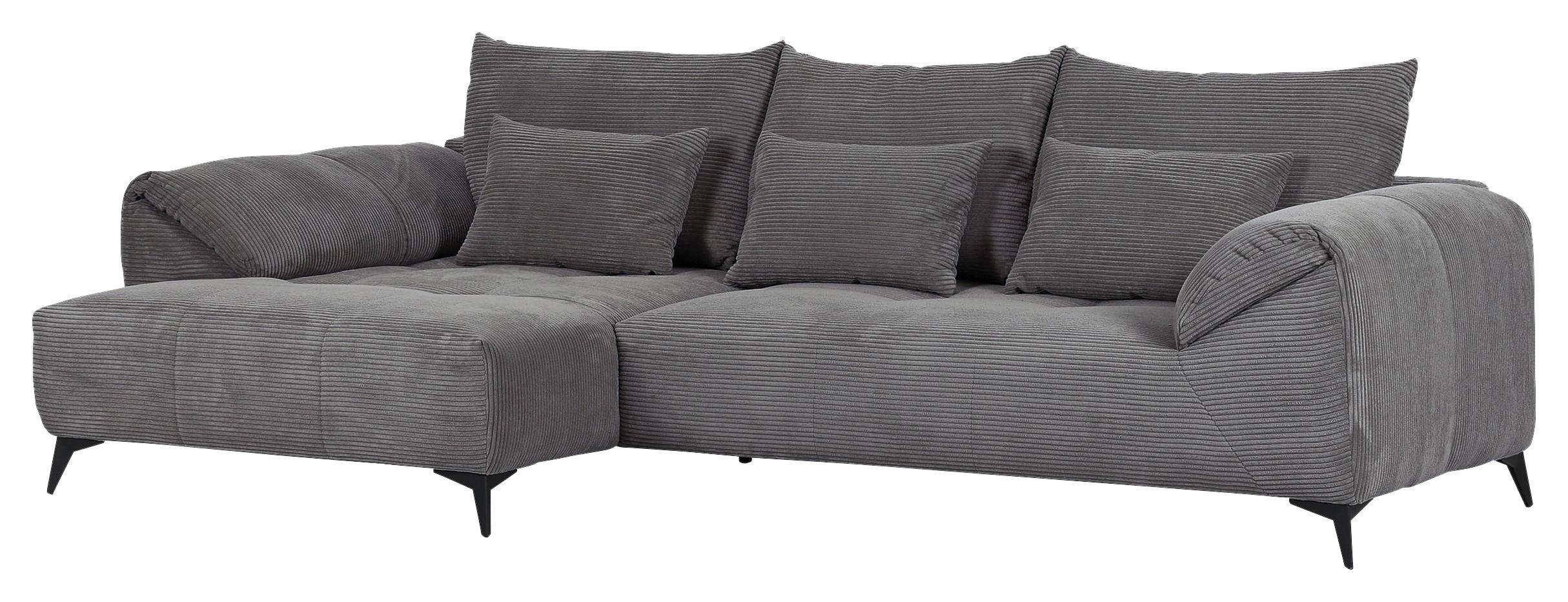 ECKSOFA Dunkelgrau Cord  - Dunkelgrau/Schwarz, KONVENTIONELL, Textil/Metall (176/311cm) - Carryhome