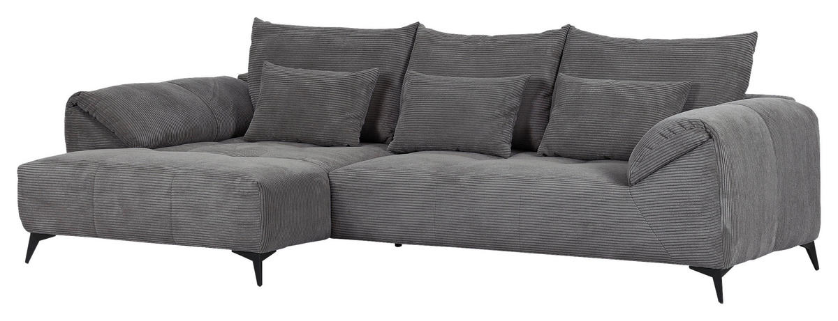 ECKSOFA in Cord Dunkelgrau  - Dunkelgrau/Schwarz, Konventionell, Textil/Metall (176/311cm) - Carryhome