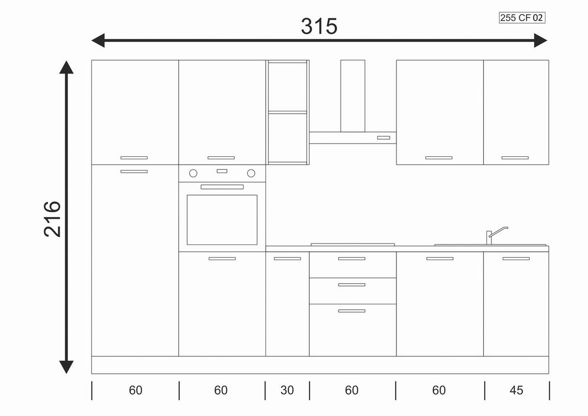 KUHINJSKI BLOK - barva oreha/barve niklja, Trendi, kovina/umetna masa (315cm) - Italstyle