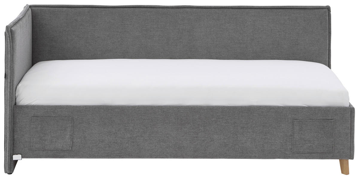 POLSTERLIEGE in Flachgewebe Grau  - Eichefarben/Birkefarben, Konventionell, Holz/Textil (90/200cm) - home24