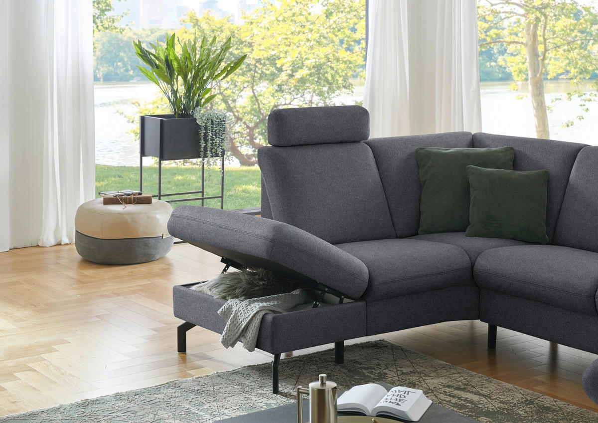 WOHNLANDSCHAFT Flachgewebe Anthrazit  - Anthrazit/Schwarz, Konventionell, Textil/Metall (190/307/170cm) - Beldomo Comfort