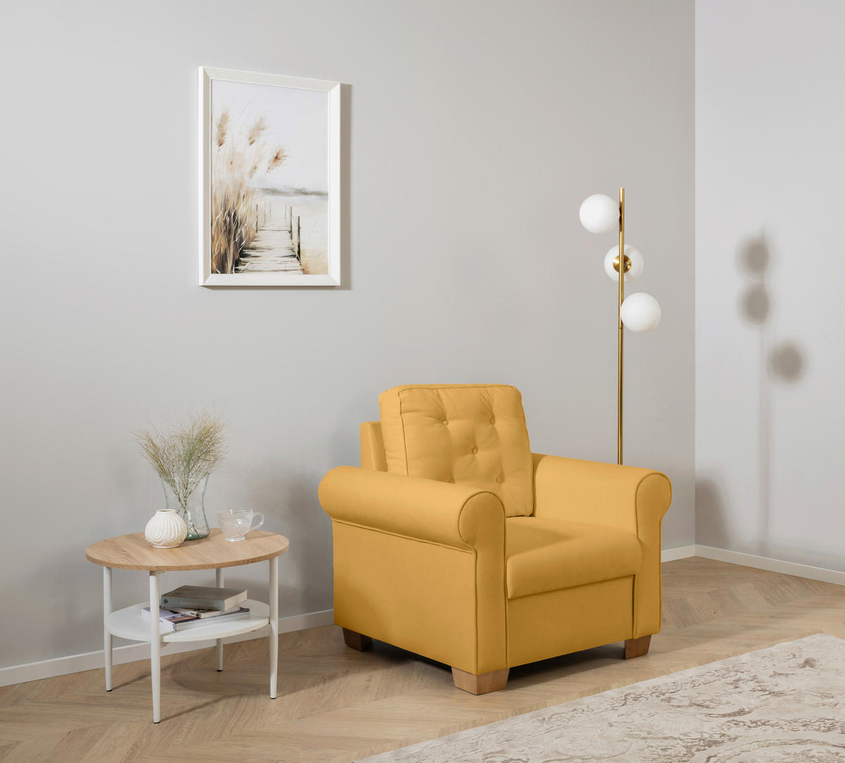 SESSEL in Gelb  - Gelb/Buchefarben, Design, Holz/Textil (93/89/82cm) - MID.YOU