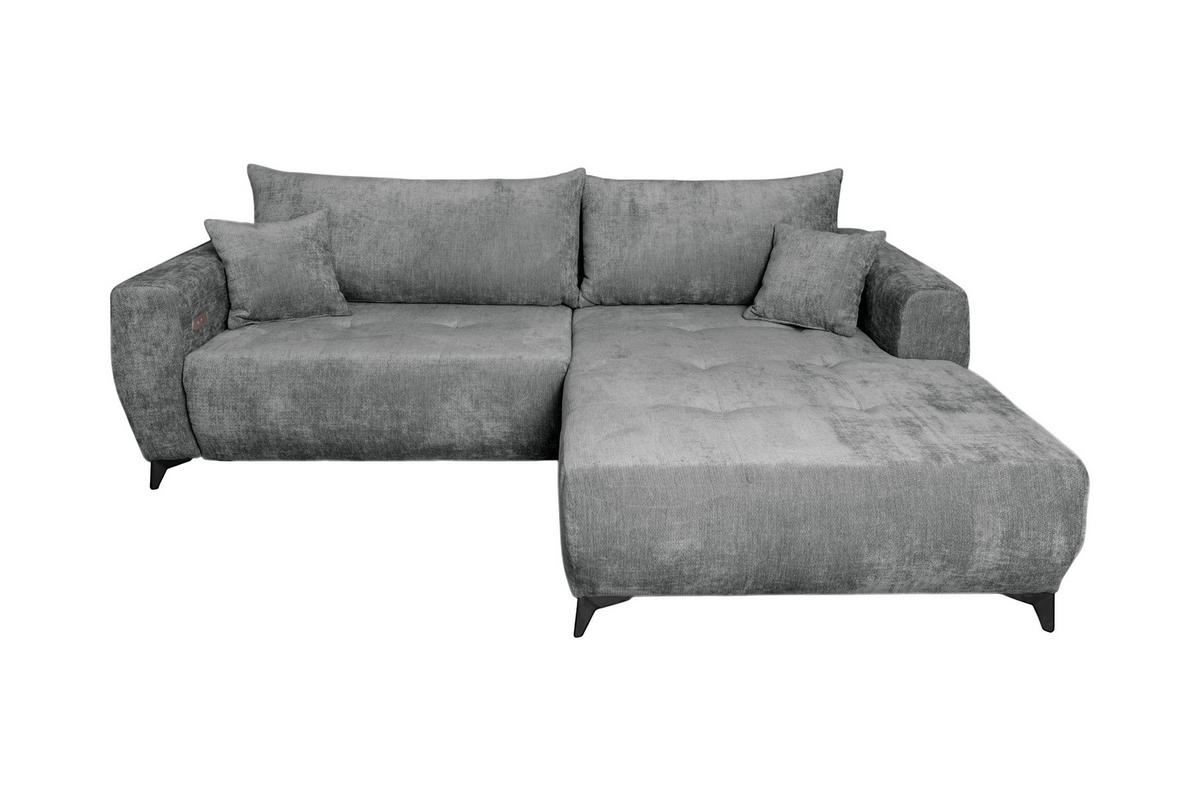 ECKSOFA BELARO Grau Chenille  - Schwarz/Grau, Design, Textil/Metall (246/177cm) - P & B