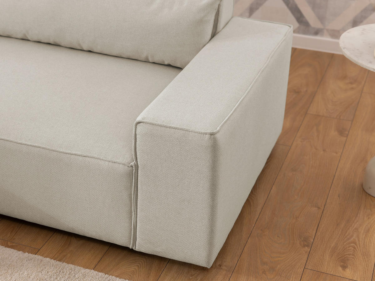 ECKSOFA Curduroy in Webstoff Ecru Rückenkissen  251/142 cm  - Ecru/Schwarz, Design, Kunststoff/Textil (251/142cm) - P & B