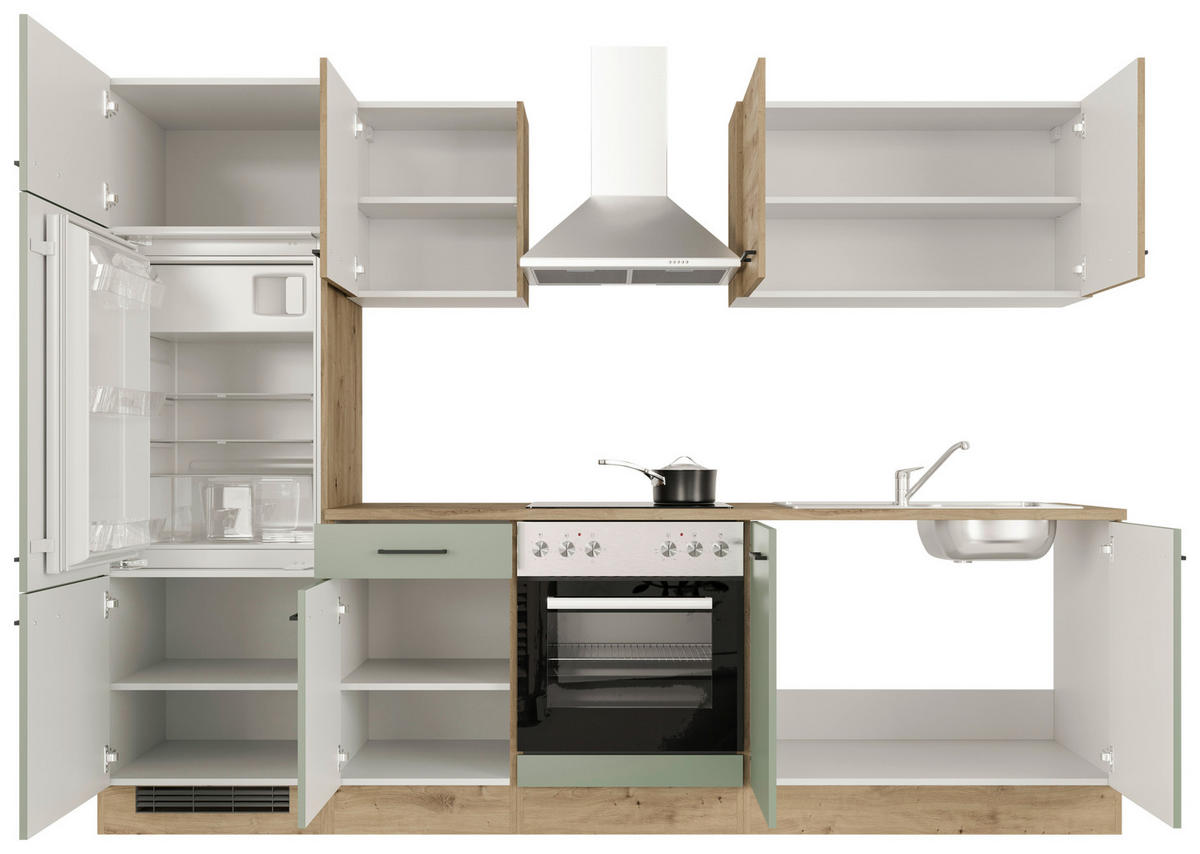 KÜCHENBLOCK 270 cm   in Grün, Eiche Artisan  - Schwarz/Eiche Artisan, MODERN, Holzwerkstoff/Metall (270cm) - FlexWell