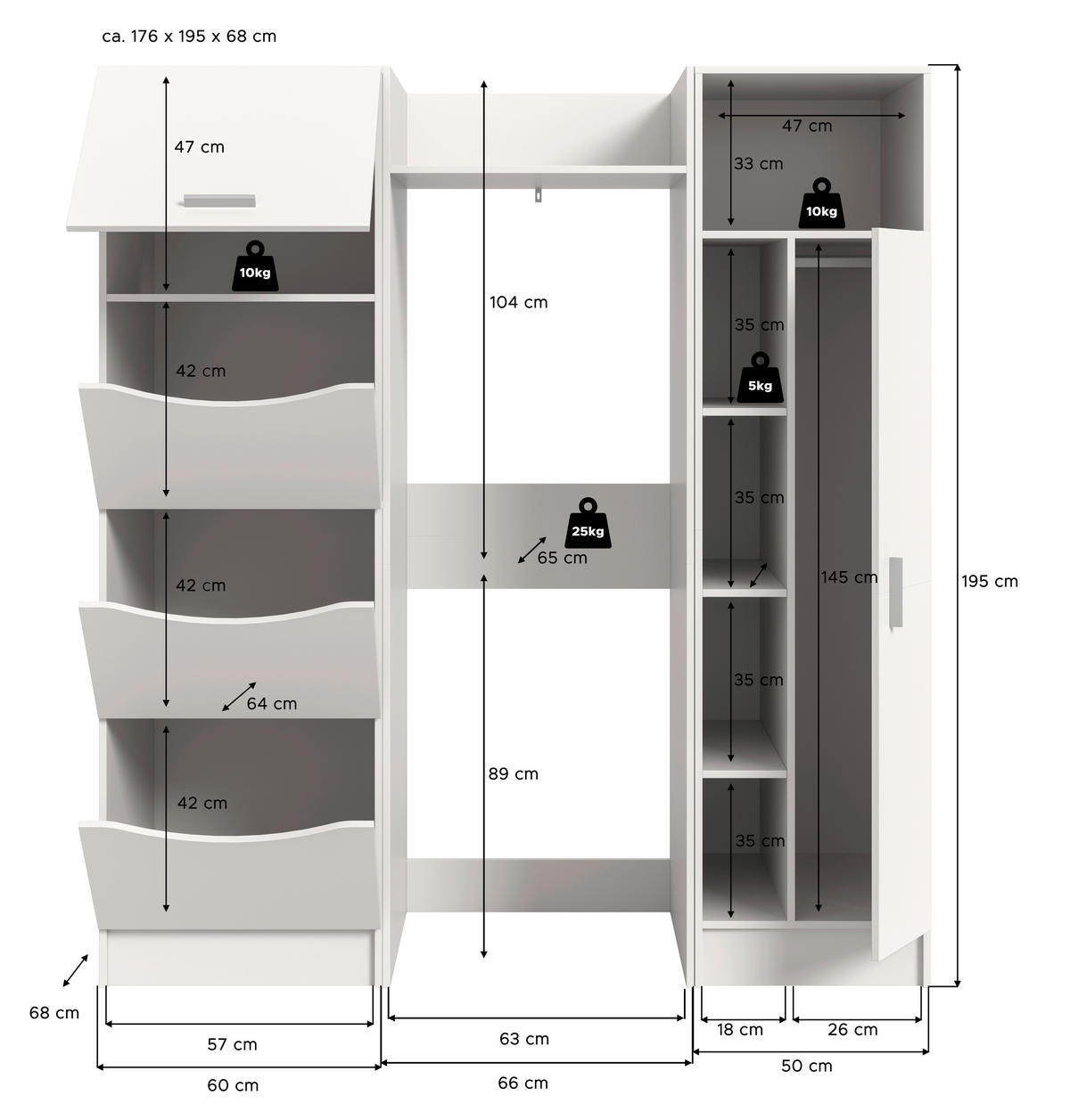 HAUSWIRTSCHAFTSRAUM 166/195/62 cm Weiss  - Weiss, Basics, Holzwerkstoff (166/195/62cm) - MID.YOU
