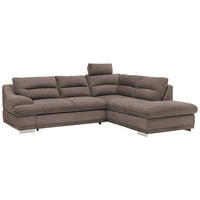 WOHNLANDSCHAFT Braun Chenille Nackenstütze, Bettkasten, Schlaffunktion, Rücken echt  - Chromfarben/Braun, KONVENTIONELL, Textil/Metall (264/217cm) - MID.YOU