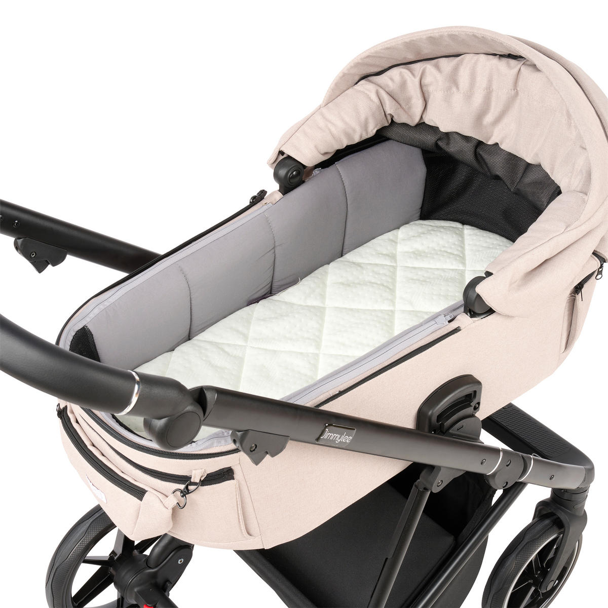 KINDERWAGENSET  - Taupe/Schwarz, Basics, Textil/Metall (57,5/116/101cm) - Jimmylee