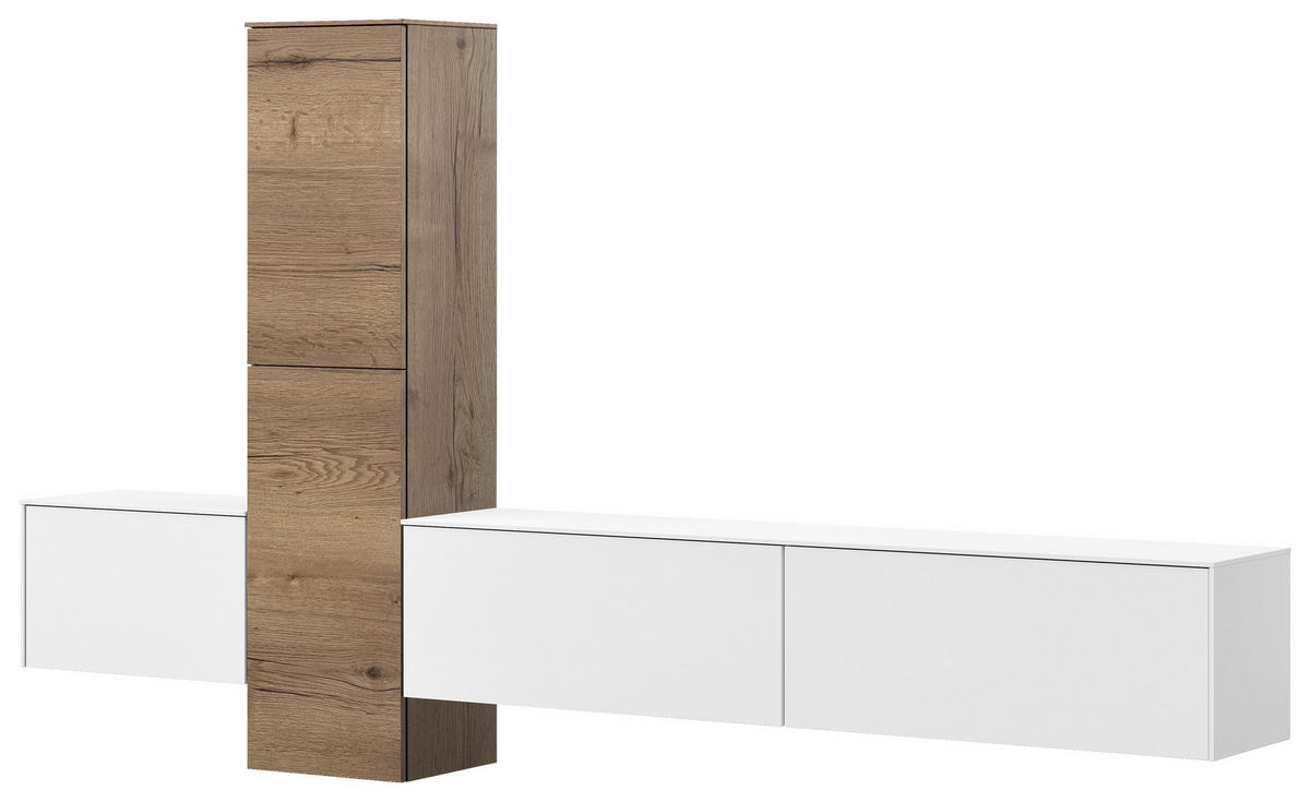 WOHNWAND  in Weiß, Eichefarben  282/160/37 cm  - Eichefarben/Weiß, Design, Holzwerkstoff (282/160/37cm) - Celina Home