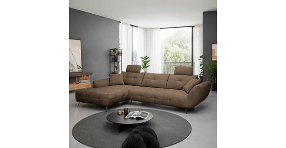 ECKSOFA Terracotta Chenille Armlehnenkissen, Rücken echt, Sitztiefenverstellung  - Terracotta/Schwarz, KONVENTIONELL, Textil/Metall (215/313cm) - Hom`in