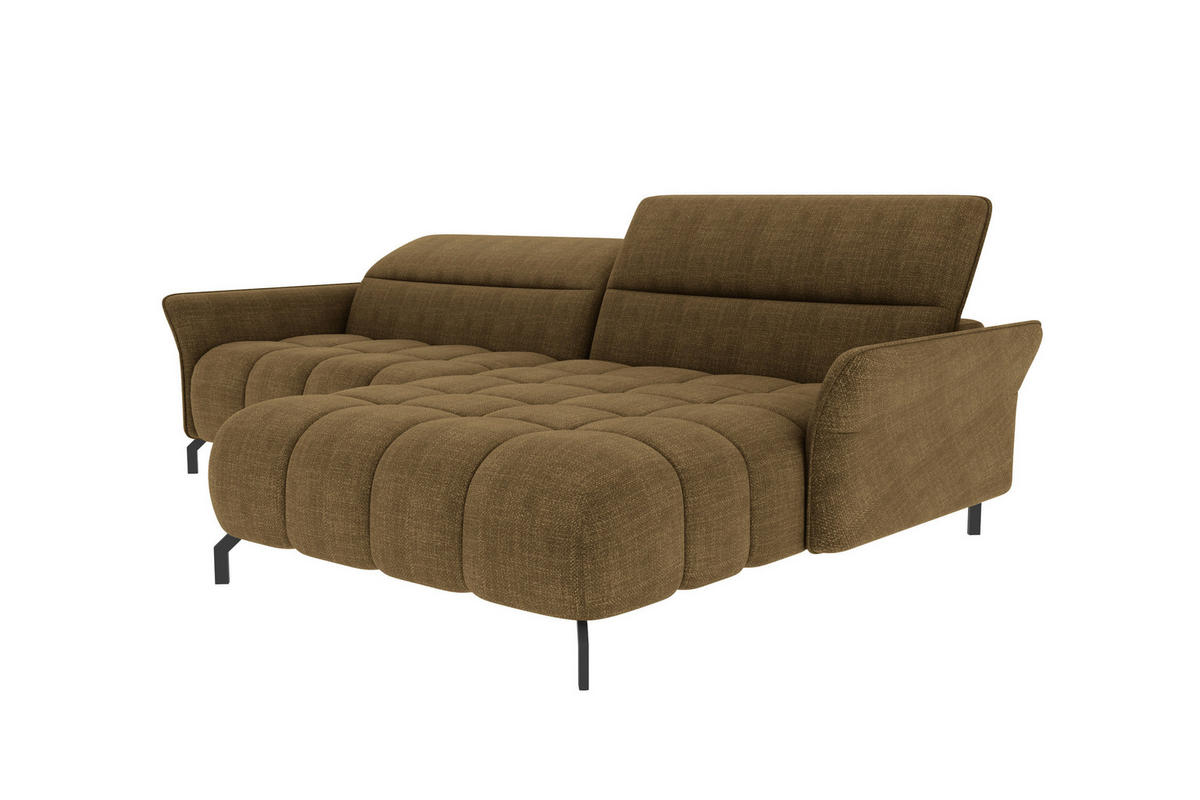 ECKSOFA  in Flachgewebe Olivgrün Rücken echt, Kopfteilverstellung, Sitztiefenverstellung  272/175 cm  - Schwarz/Olivgrün, KONVENTIONELL, Textil/Metall (272/175cm) - Carryhome