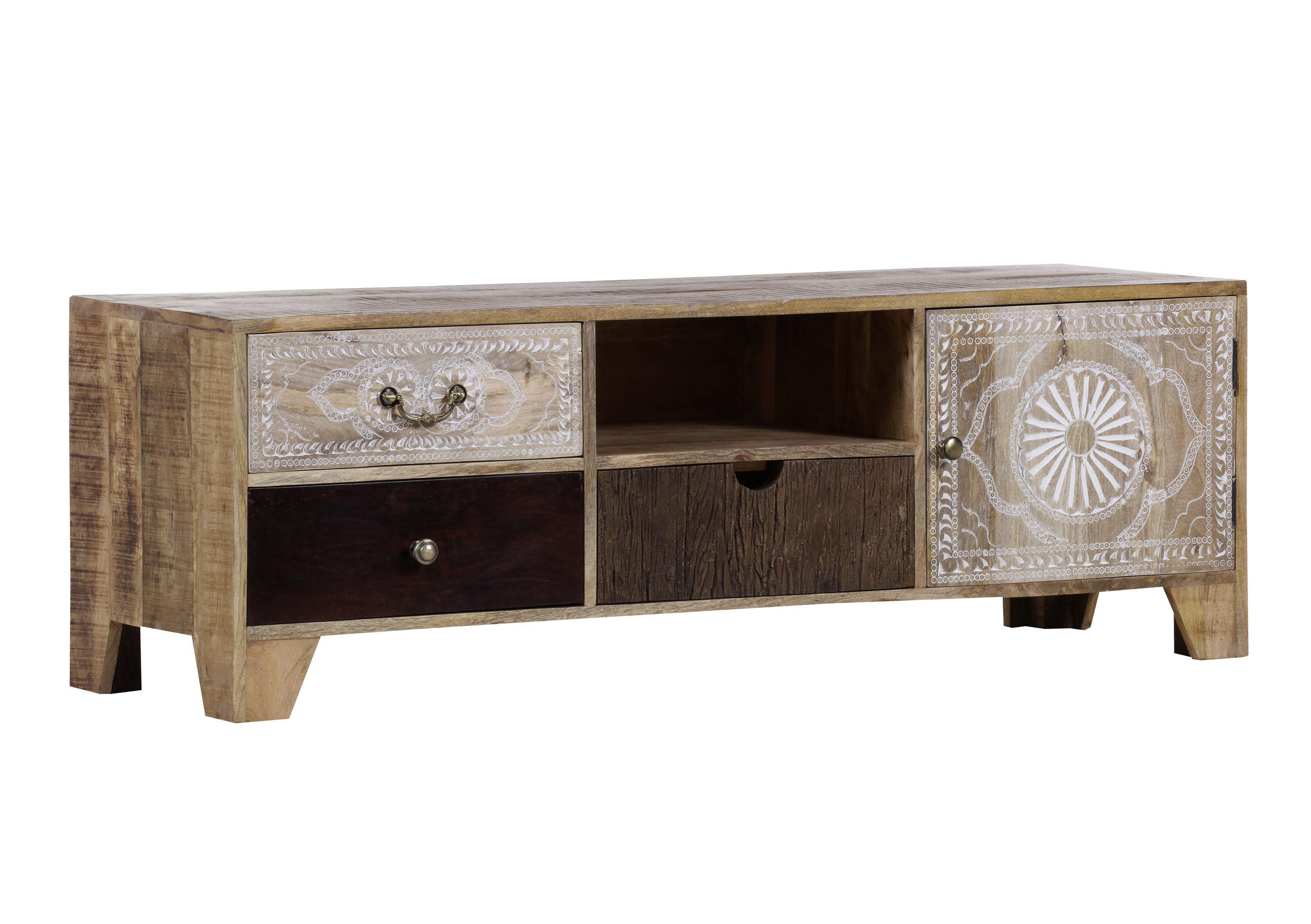 LOWBOARD Akazie, Mangoholz massiv Multicolor, Naturfarben - Messingfarben/Multicolor, Design, Holz/Metall (150/50/49cm)