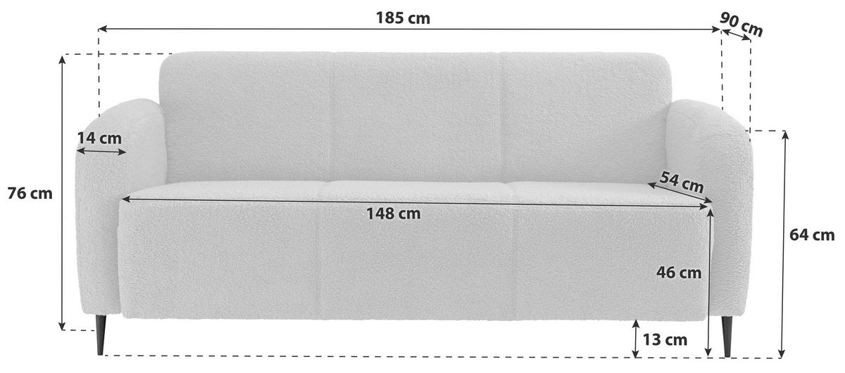 SITZGARNITUR in Teddystoff Anthrazit  - Anthrazit/Schwarz, Modern, Textil/Metall (180/76/90cm) - Livetastic